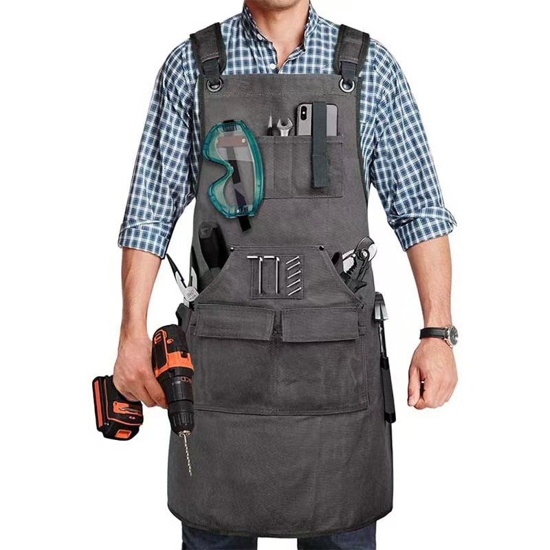Woodworking Apron - 調整可能なクロスバックストラップ付き木工用エプロン、頑丈なワックスキャンバス製エプロン、ワークショップのメカニック向けプレミアム作業服 1
