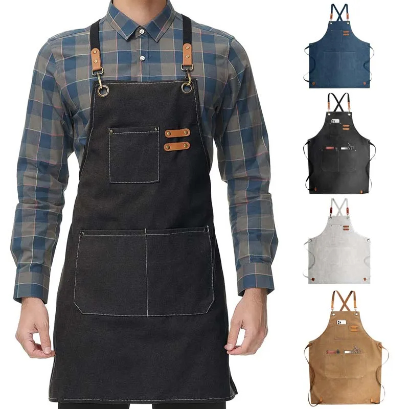Woodworking Apron - 家庭用キャンバスエプロン耐油手を拭くことができますキッチン調理男性女性大人ツールポケット付きファッションコーヒーオーバーエプロン