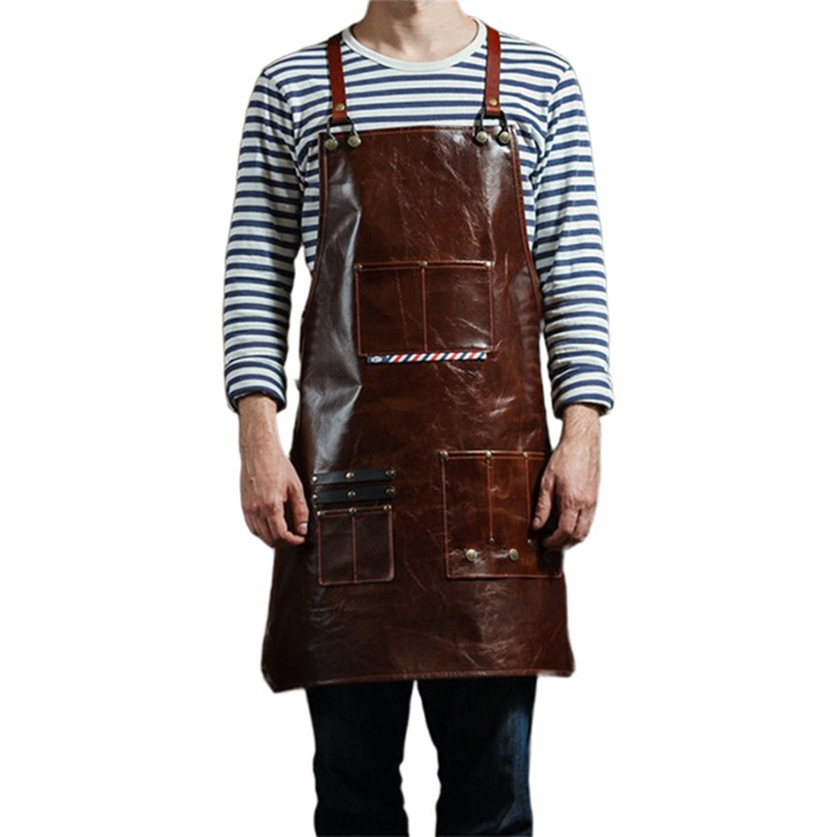 Woodworking Apron - メンズレザーワークエプロン、マルチポケット付き、理髪店、コーヒーショップ、シェフツールエプロン、調節可能なストラップ、耐久性、防水