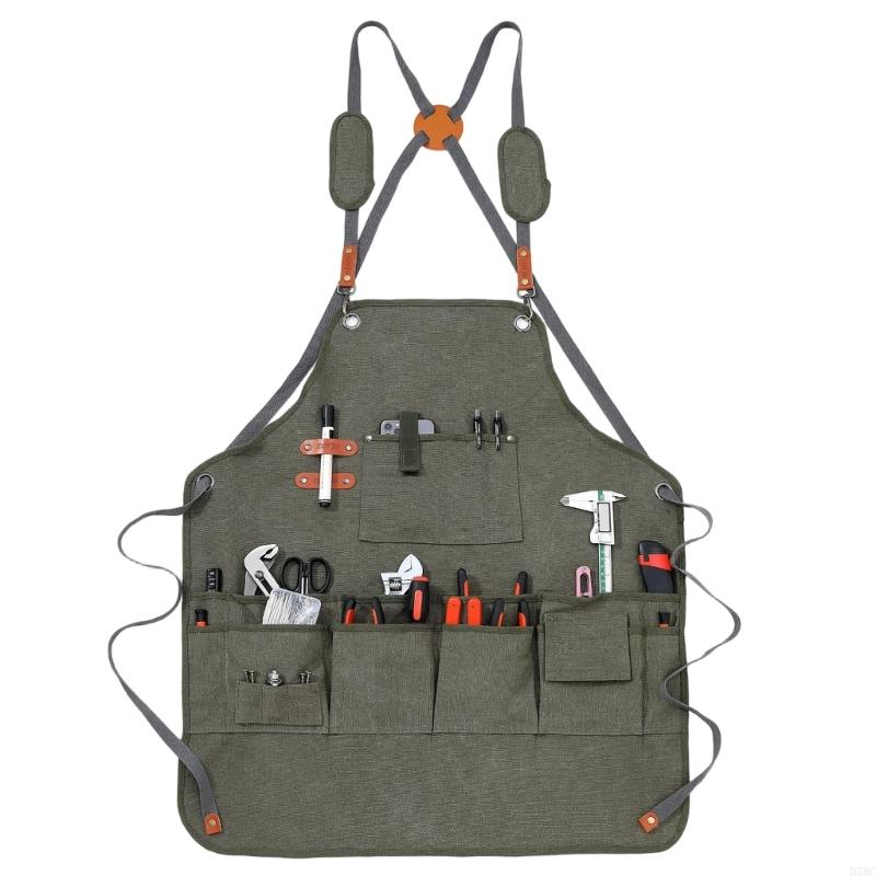 Woodworking Apron - 大工のワークショップのための快適なパッド入りツールエプロン 13 ポケットヘビーキャンバス