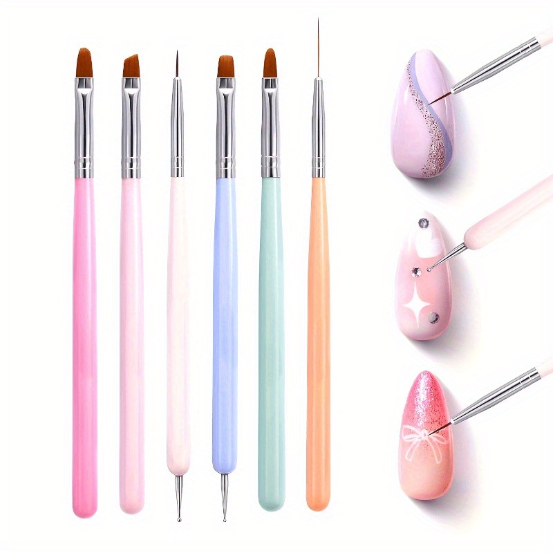 Wood Chisel Set - 6本セット ネイルアートブラシセット マニキュア UVネイルジェルポリッシュ ペイントペン ドットペン