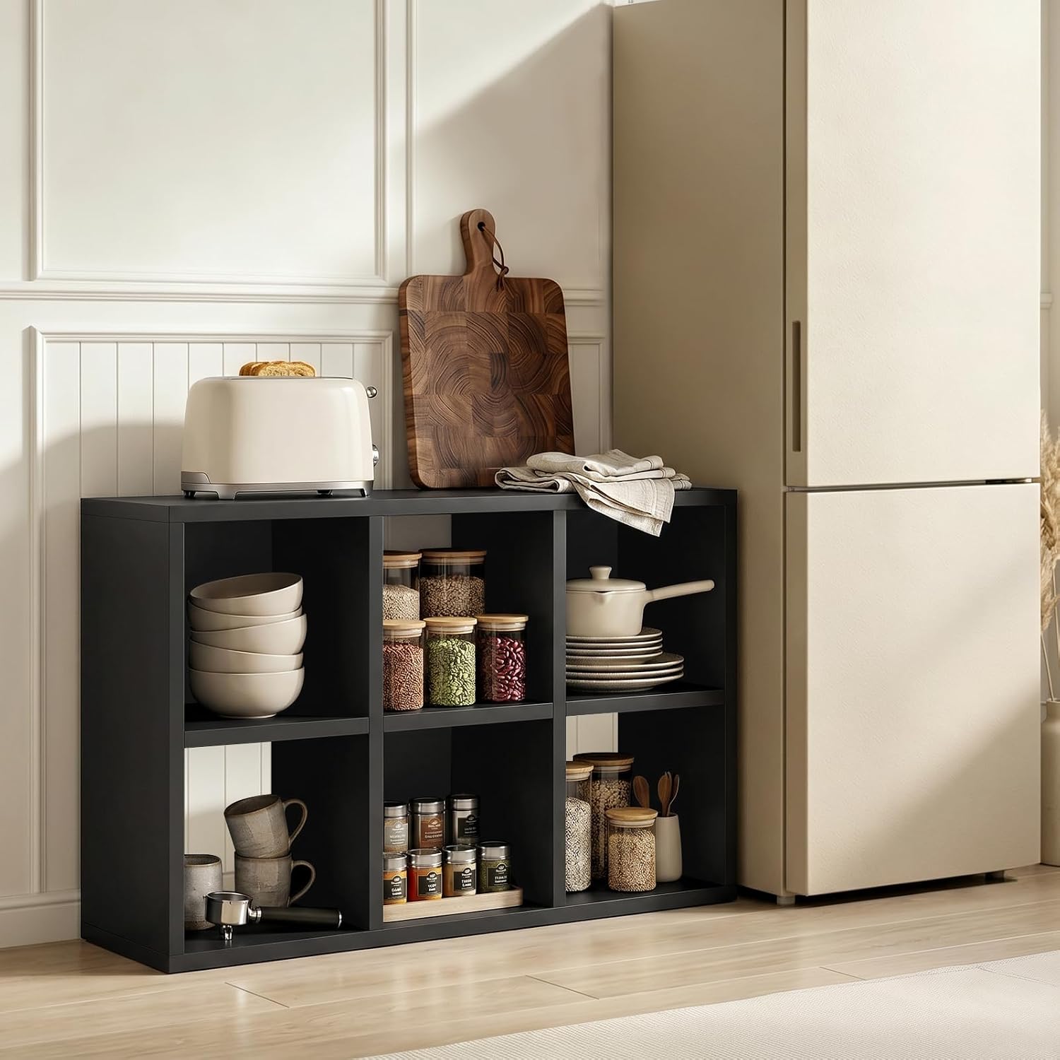 Woodworking Zone - 6キューブ収納オーガナイザー、モジュラーブックケースシェルフ、縦横両用、11×11インチの収納ボックスに対応、背板はオプション、リビングルームやオフィスに最適、カーボンブラック