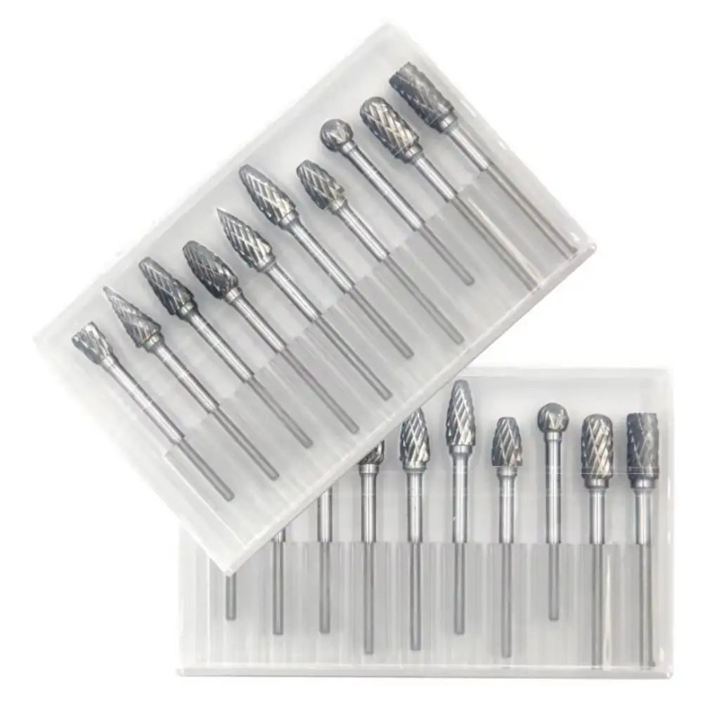 Wood Chisel Set - 10個入り超硬ロータリーバーセット 3mmシャンク ダブルカット研削ビット 木工、金属、石、タイル研磨用DIYドリル