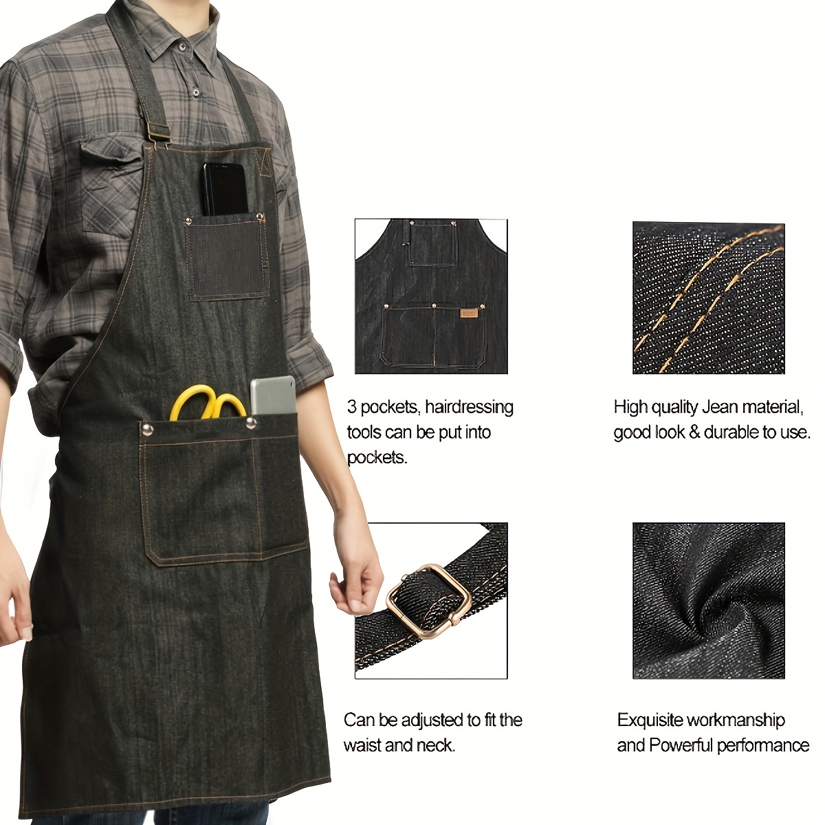 Woodworking Apron - 軽量デニムジーンズツールエプロン ポケット付き 防水ワックスキャンバスエプロン 男性と女性用 調節可能な作業エプロン