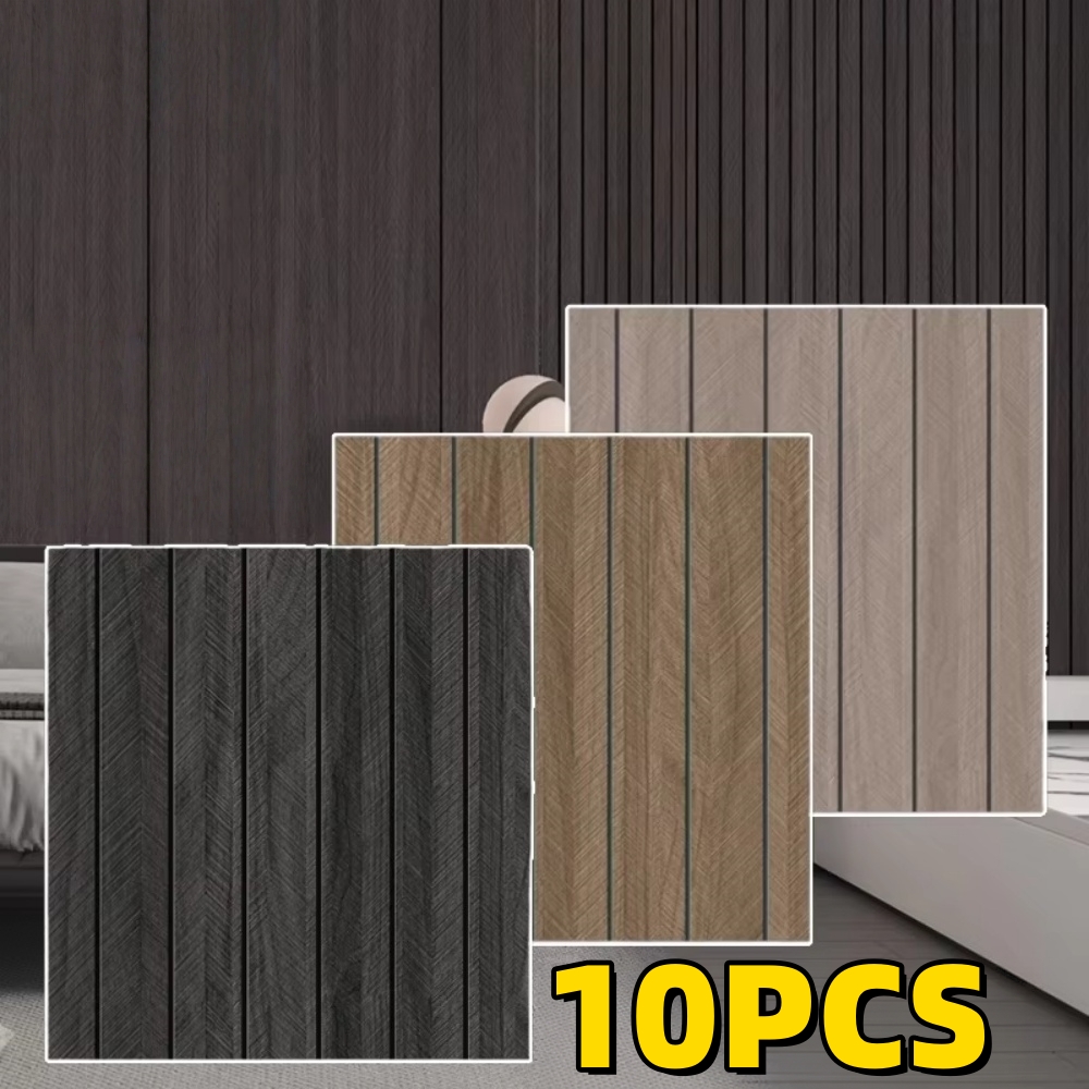 Woodworking Zone - 10枚入り木目調ウォールパネル、粘着式レトロスタイルの家の装飾ウォールステッカー、部屋のリノベーションに最適