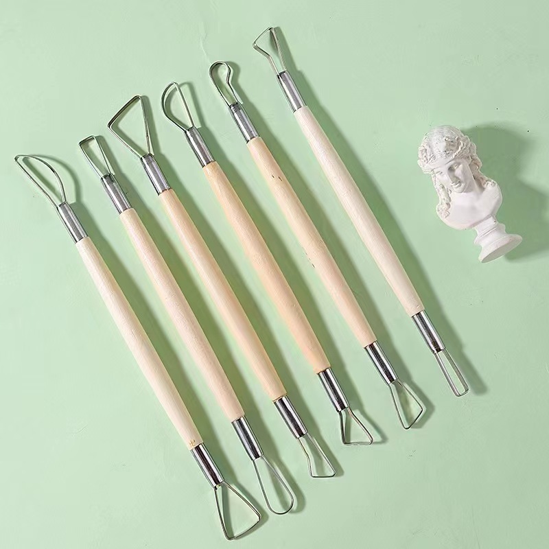 Wood Chisel Set - 6 個木製ハンドルワックス陶器粘土彫刻彫刻ツール DIY 陶器粘土クラフトセット木製ナイフツール