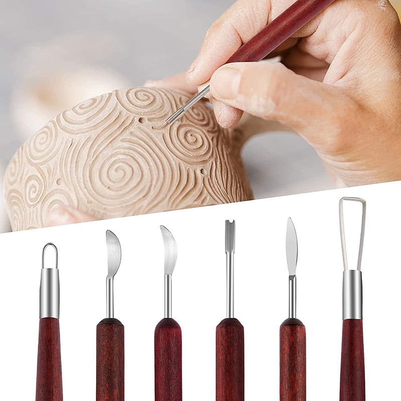 6つのピース/セット陶器ツール赤木両面ワイヤーナイフ粘土修理 - Wood Chisel Set のレビューと価格