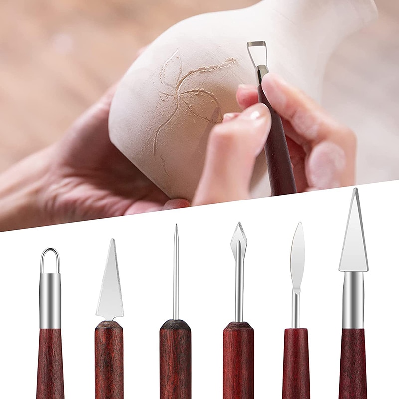 6つのピース/セット陶器ツール赤木両面ワイヤーナイフ粘土修理 - Wood Chisel Set のレビューと価格
