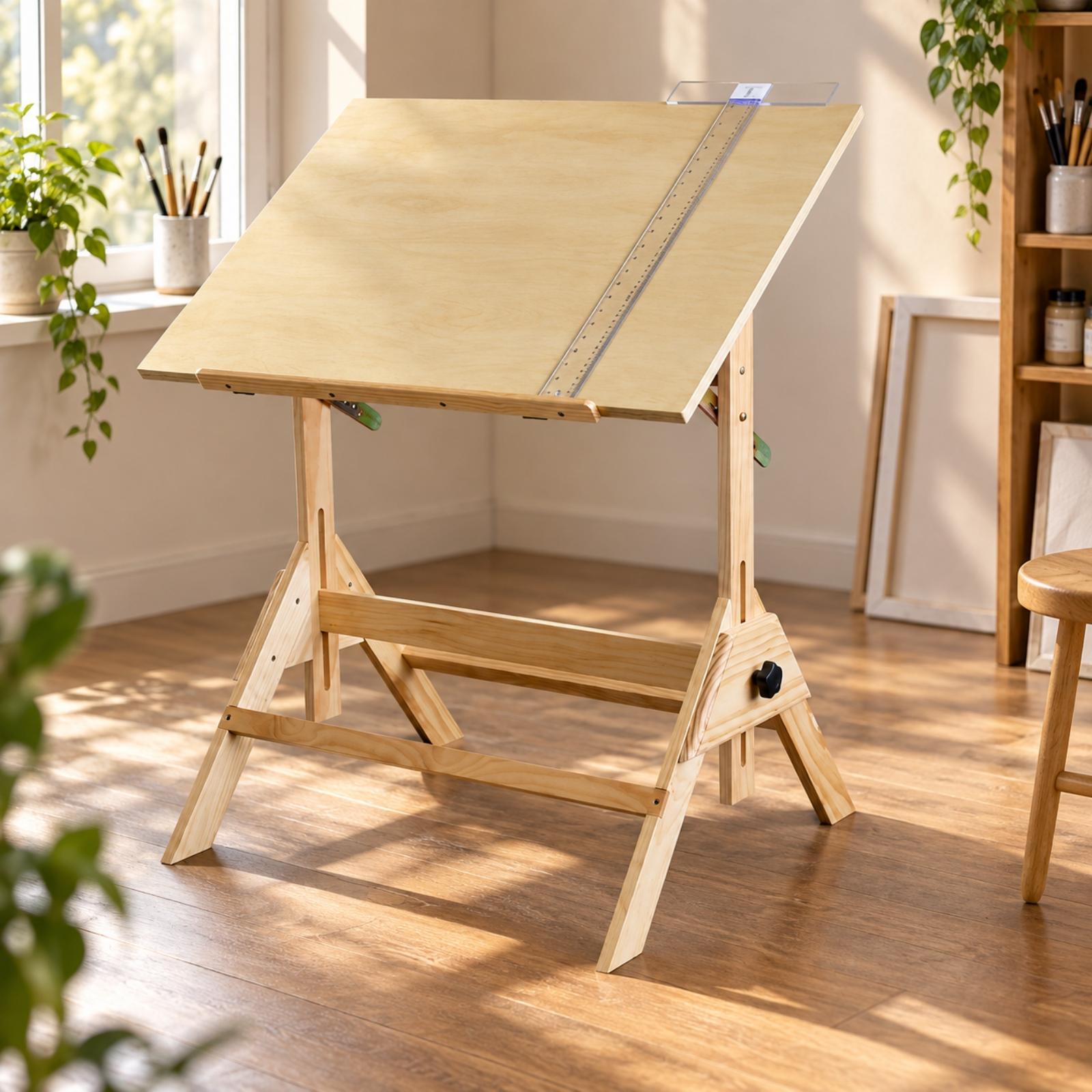 高さ調節可能なアートデスク。傾斜した天板と、作品をしっかりと - Wood Woodworking のレビューと価格