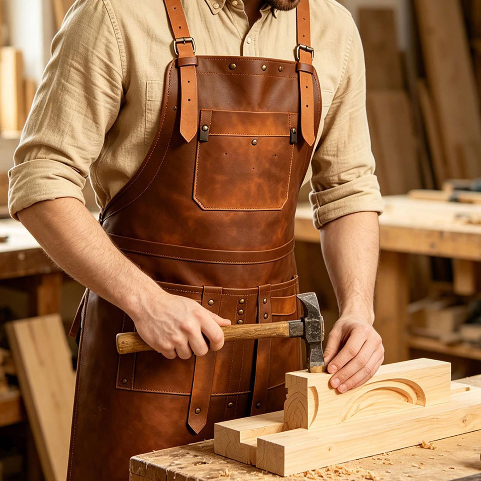 複数のポケット付きレザーエプロン 防水調整可能なストラップ  - Woodworking Apron のレビューと価格